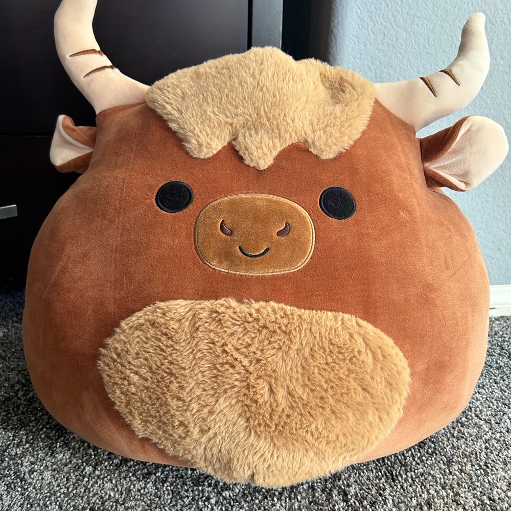 Squishmallows Tan and Cream Bull Accent Pillow